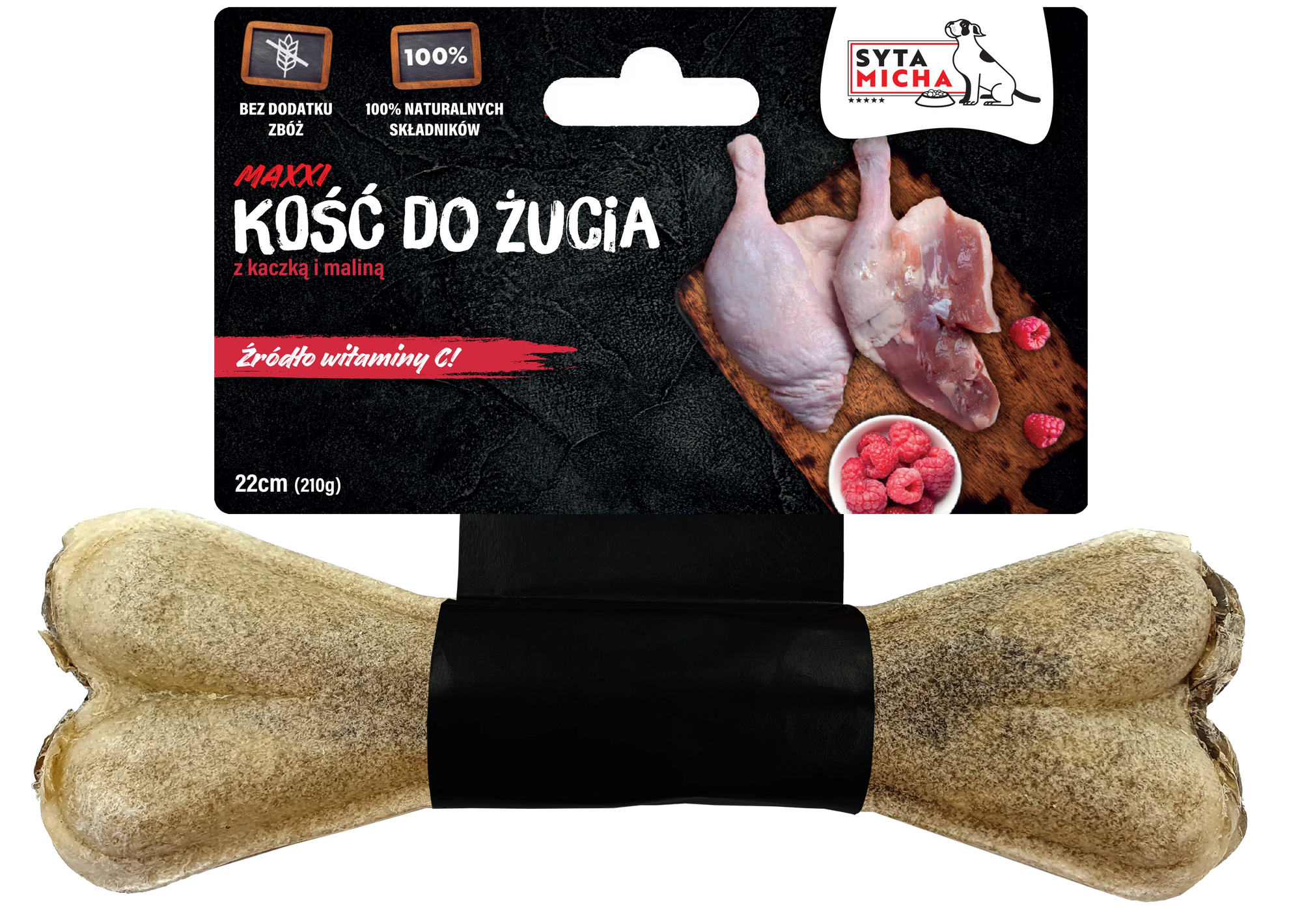 Kauwbot voor hond met eend en frambozen 22 cm MAXXI