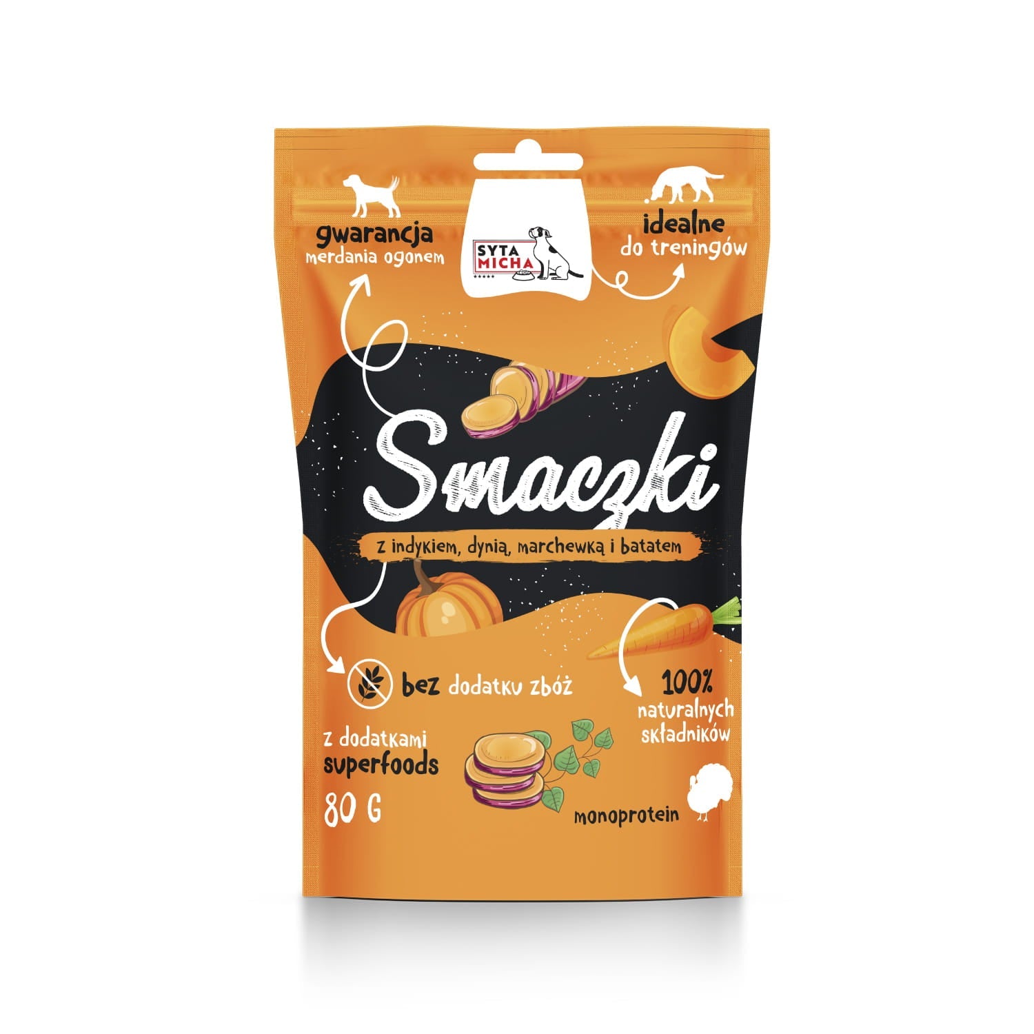 Smaczki dla psa z indykiem, dynią, marchewką i batatami 80g