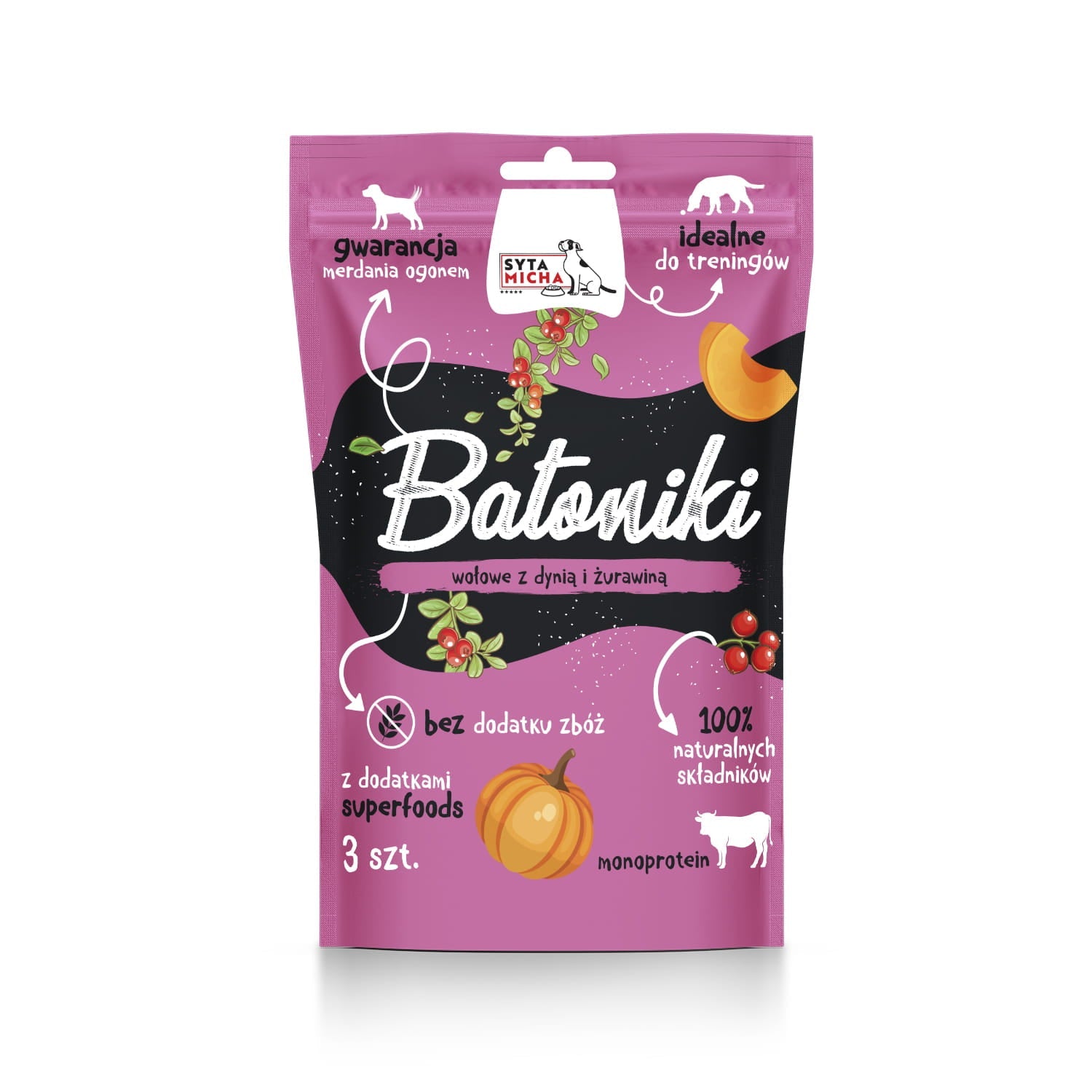 Batoniki wołowe dla psa z dynią i żurawiną 3 szt.