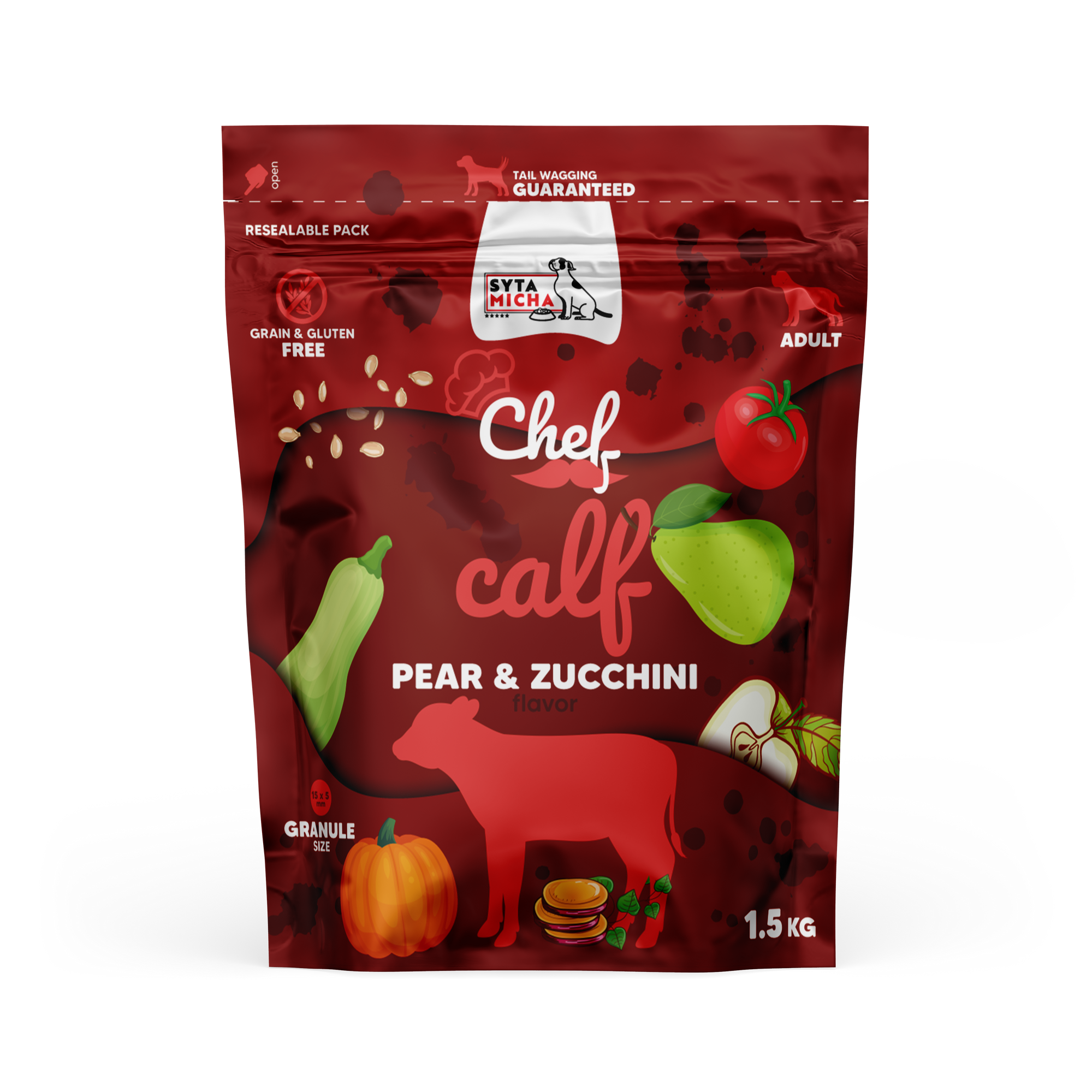 Droog hondenvoer Kalfs vlees, peer en courgette 1.5kg