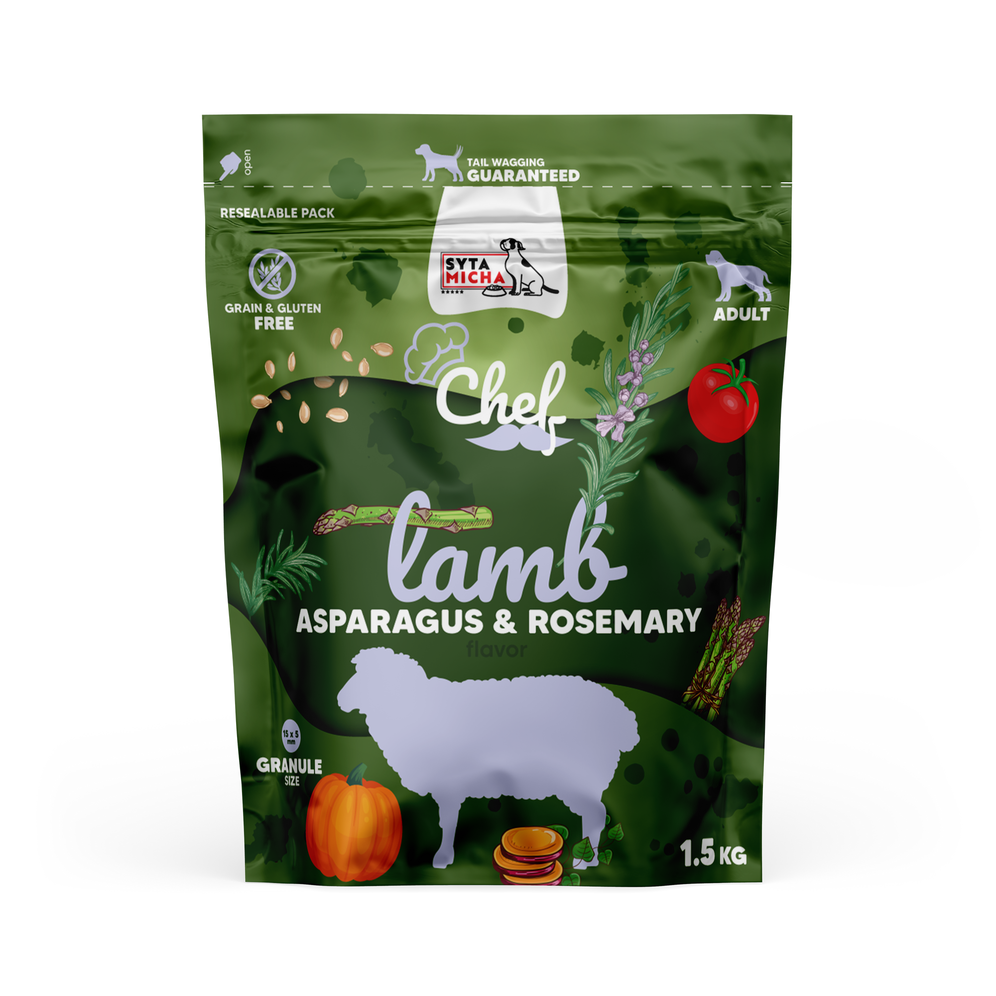 Droog hondenvoer Lam, asperges en rozemarijn 1.5kg