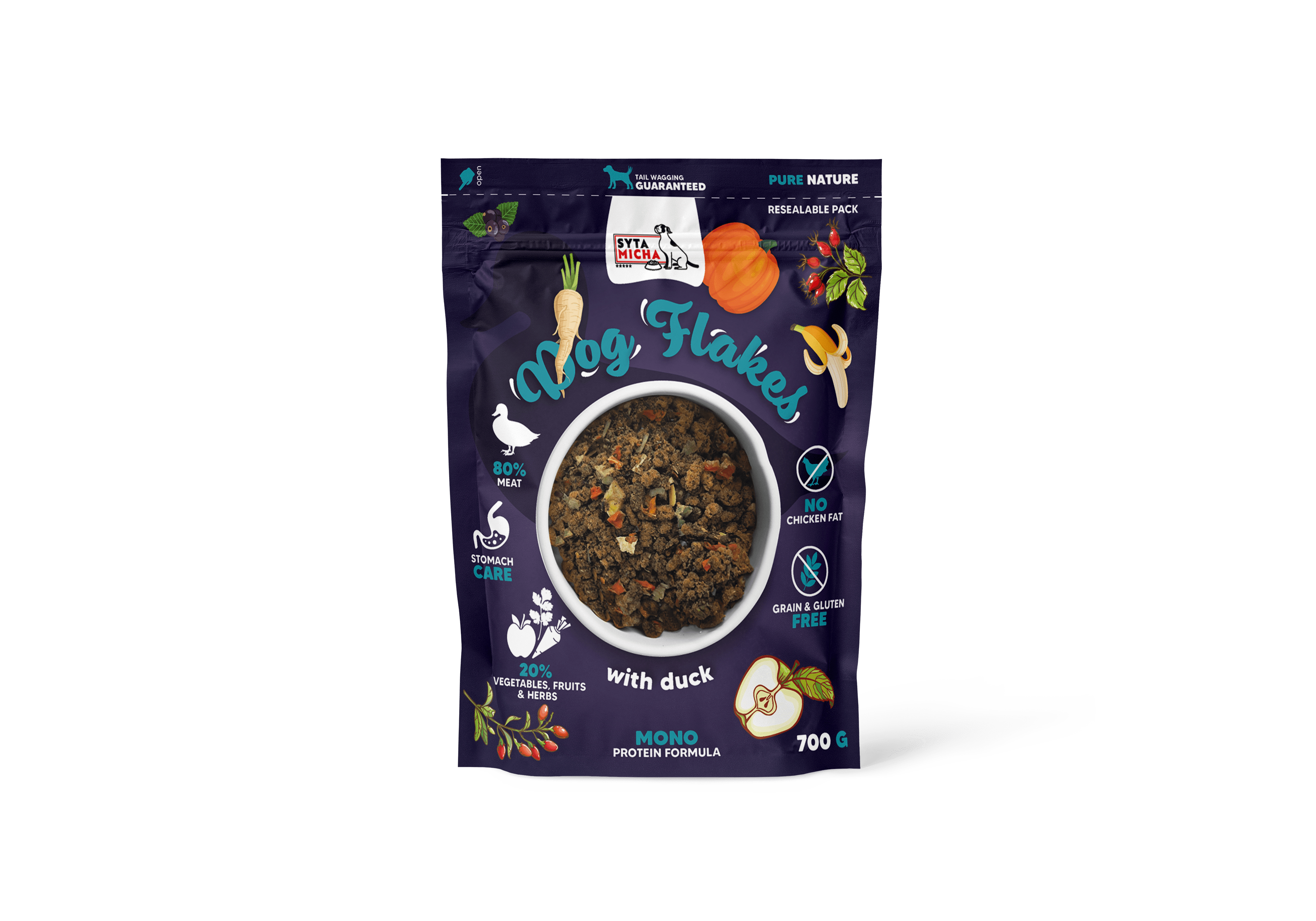 Syta Micha Dog flakes nourriture sèche pour chien Canard 700g