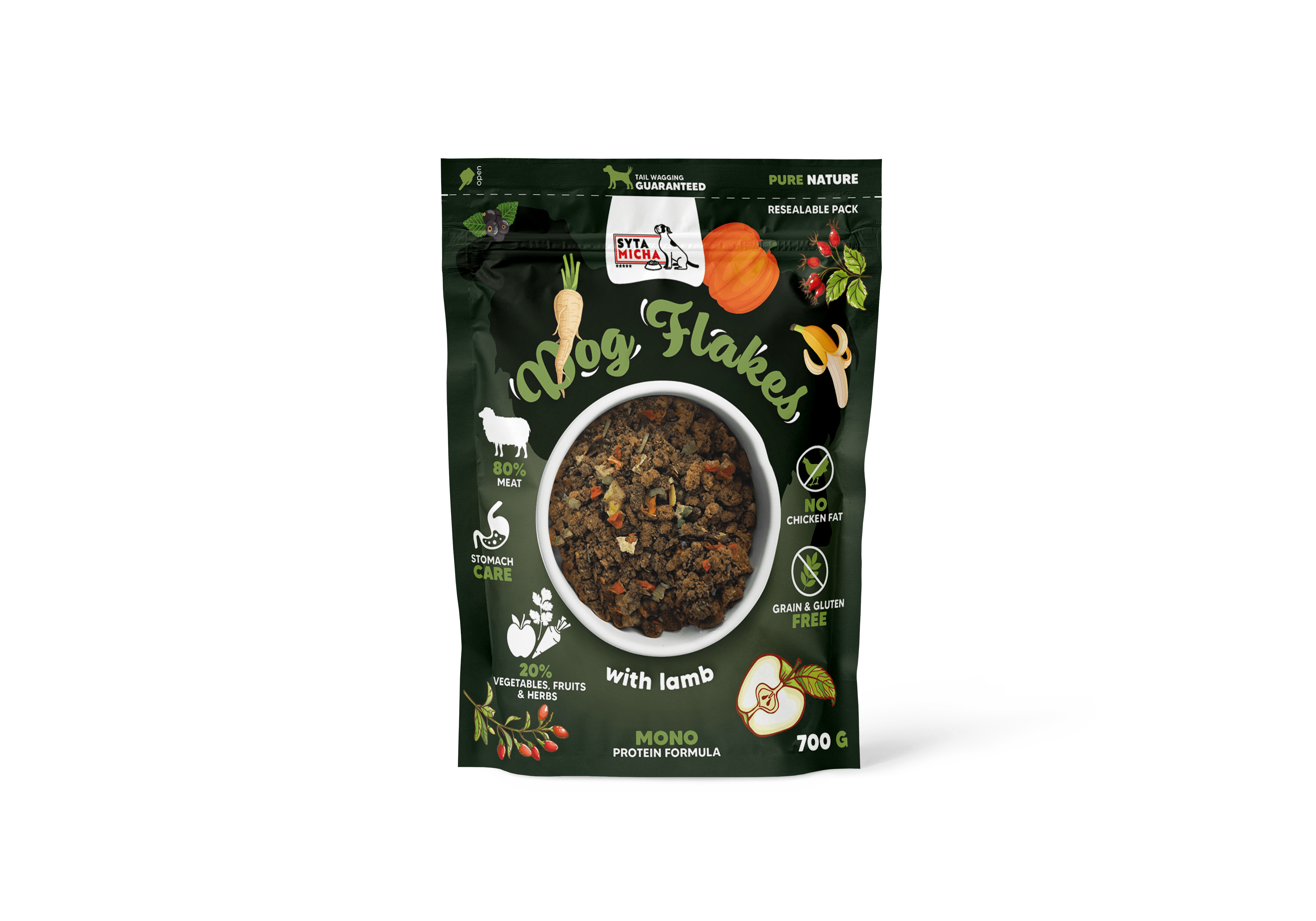 Syta Micha Dog flakes nourriture sèche pour chien Agneau 700g