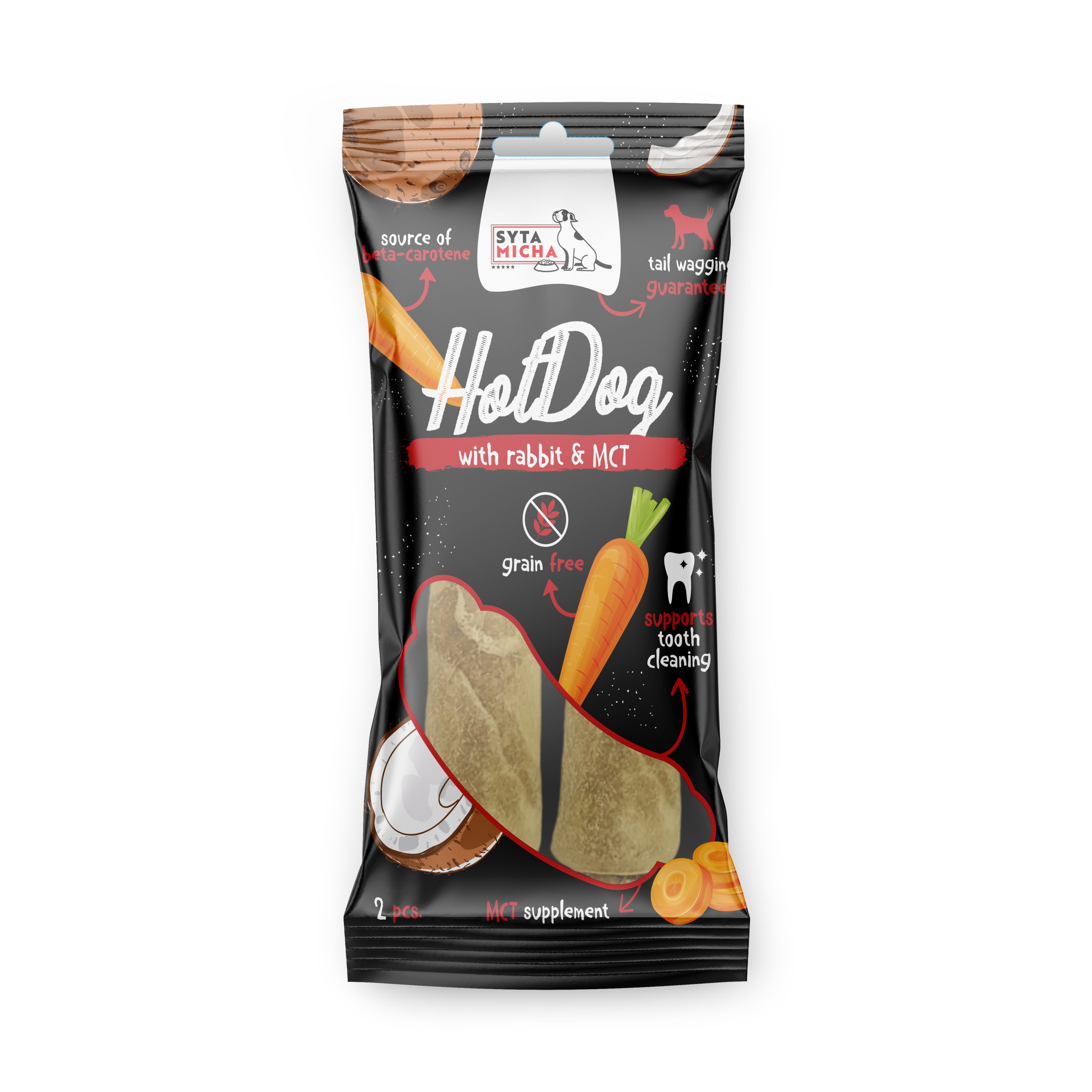 Kauwbare hotdog voor hond - konijn met MCT 2 stuks
