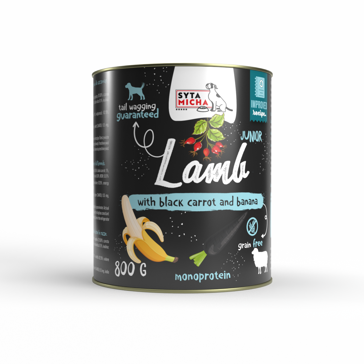 Nourriture humide pour chiots agneau avec carotte noire et banane 800g