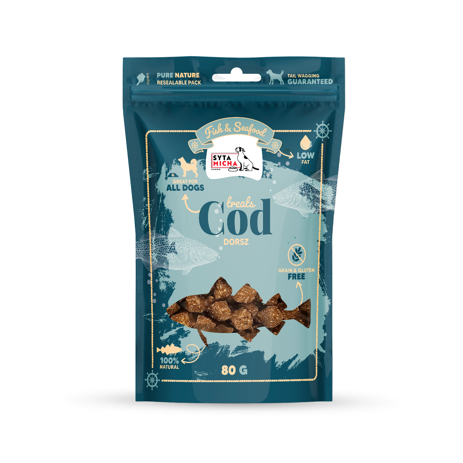 Syta Micha Poisson & Fruits de Mer Délices au cabillaud pour chien 80g