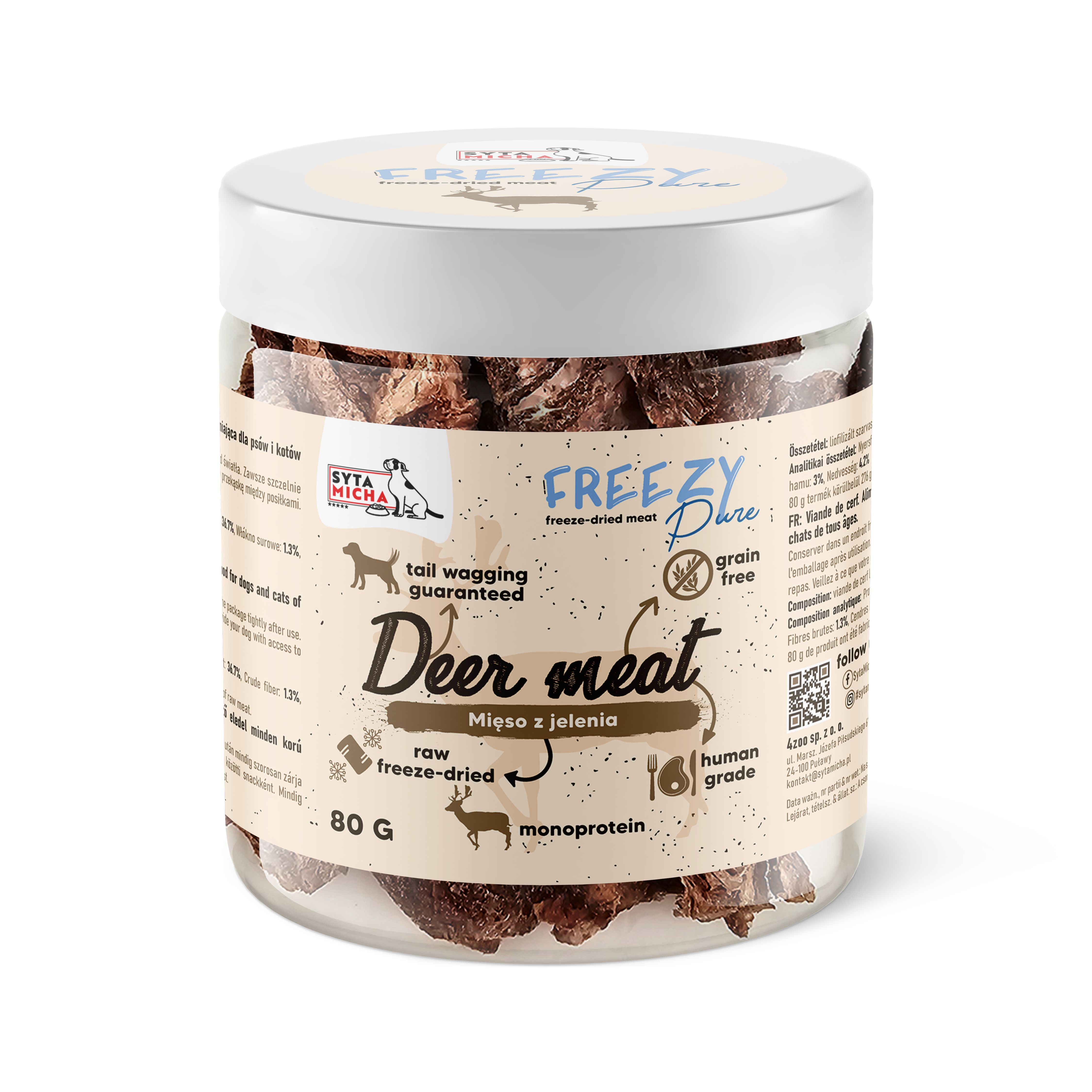 100% liofilizowane mięso z jelenia dla psa 80g FREEZY Pure