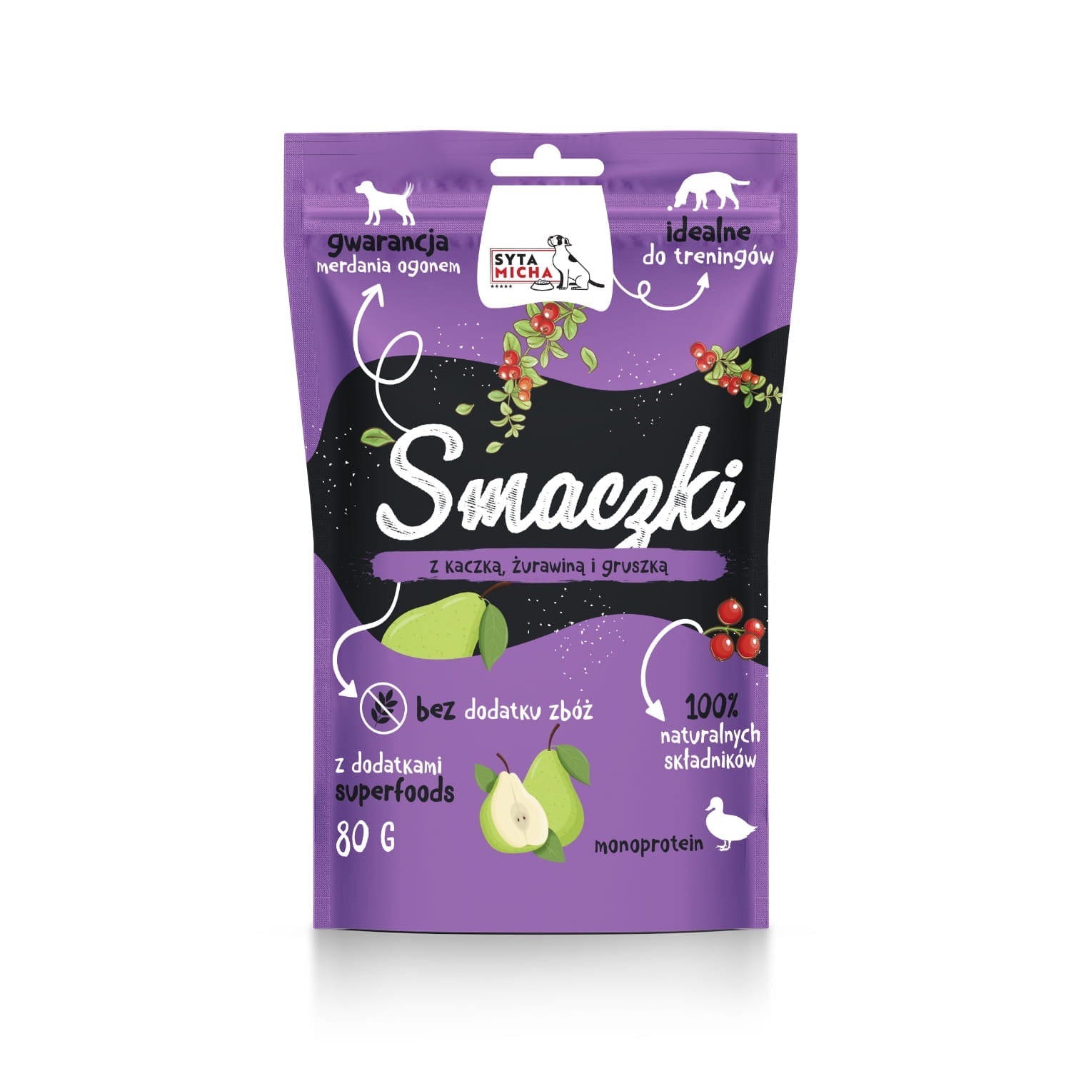 Smaczki dla psa z kaczką, żurawiną i gruszką 80g