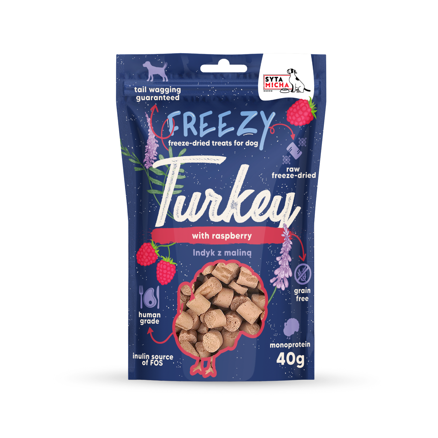 Friandises lyophilisées pour chien Dinde aux framboises FREEZY 40g