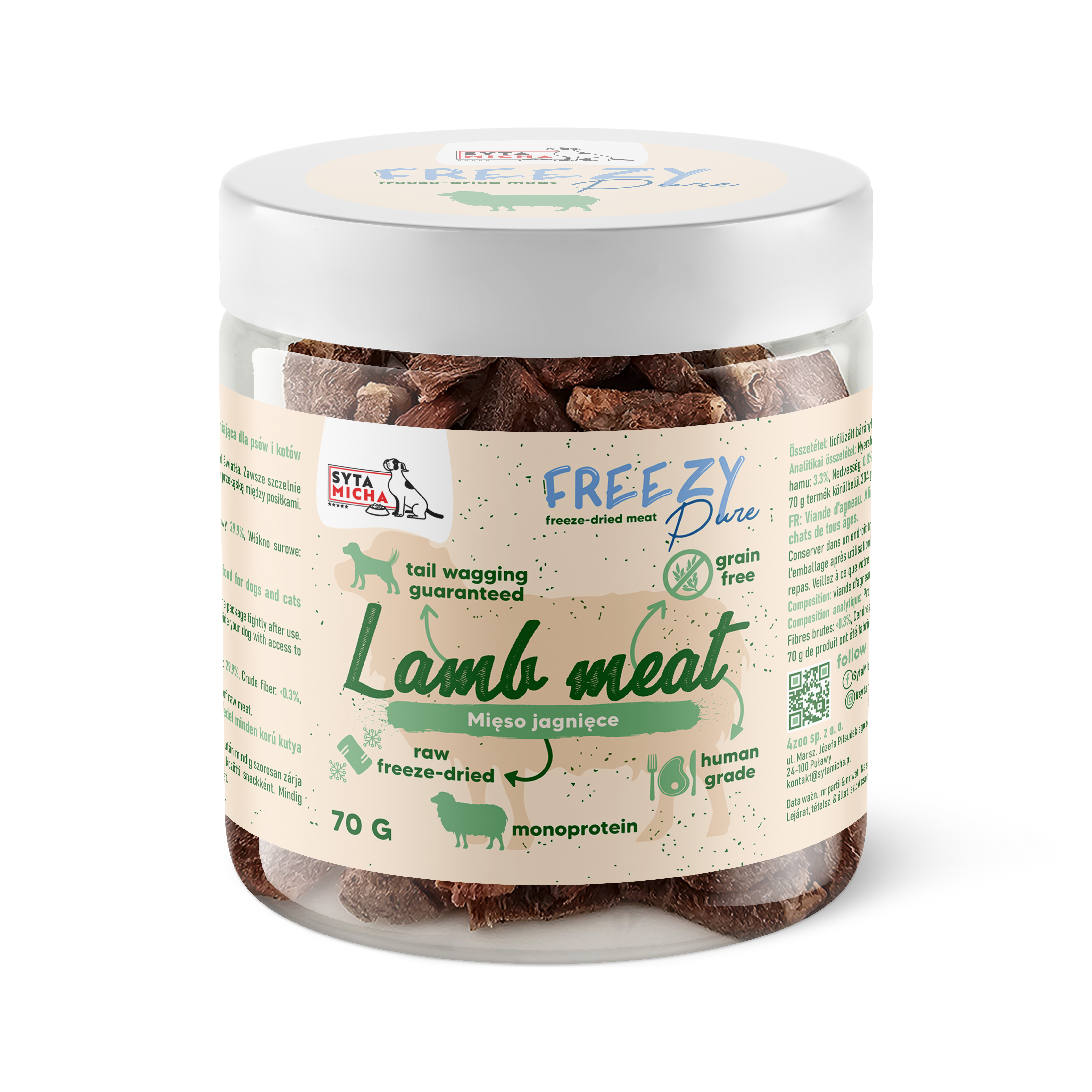 100% liofilizowane mięso jagnięce dla psa 70g FREEZY Pure