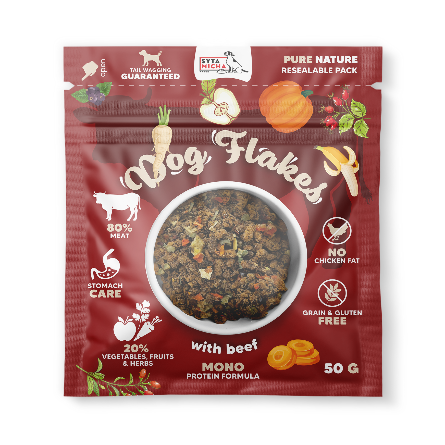 Syta Micha Dog flakes nourriture sèche pour chien Bœuf 50g