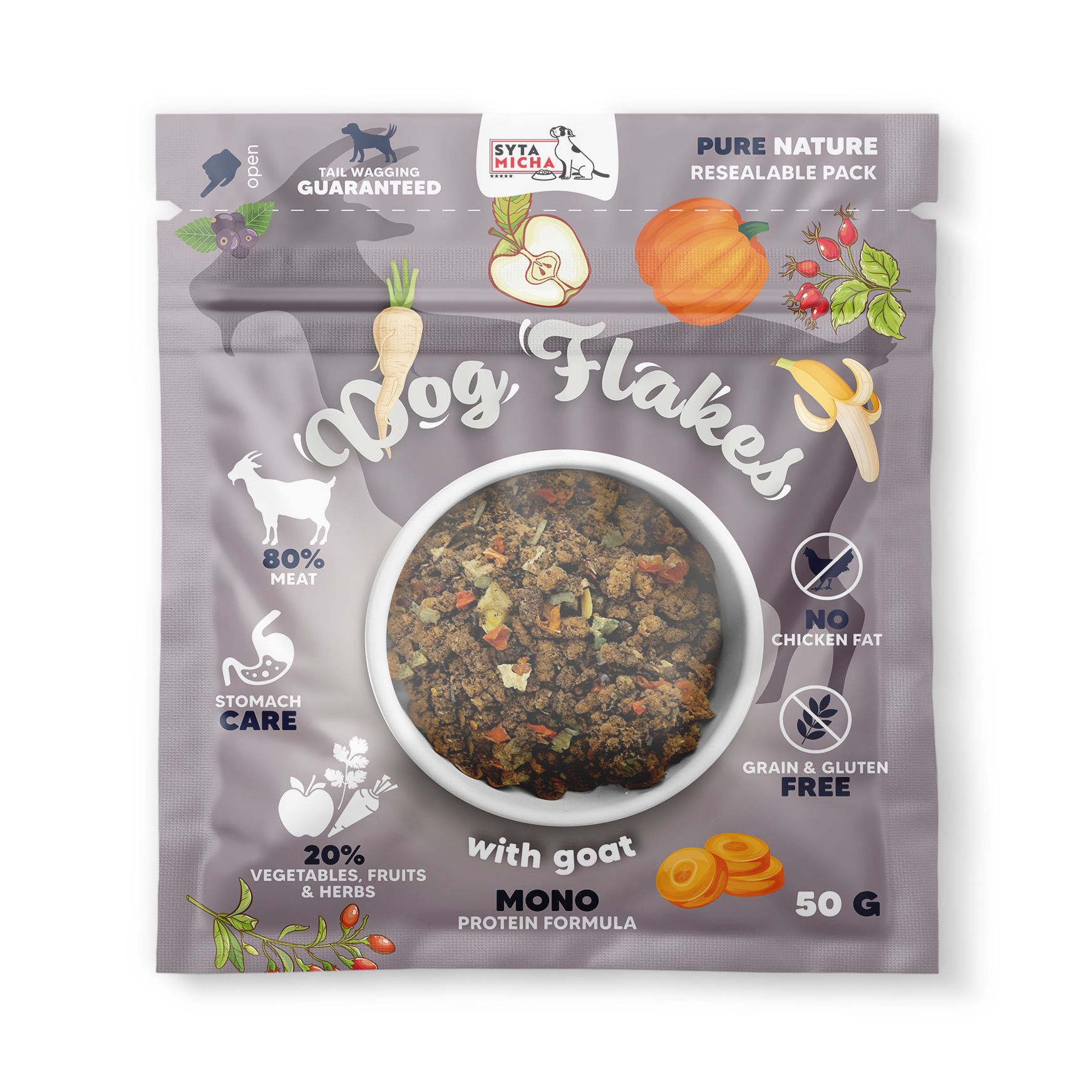 Syta Micha Dog flakes nourriture sèche pour chien Chèvre 50g