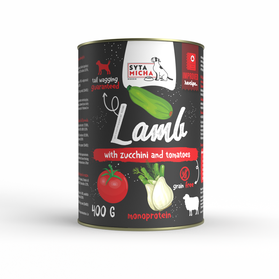 Nedves kutyaeledel bárányhússal, cukkinivel és paradicsommal, 400 g