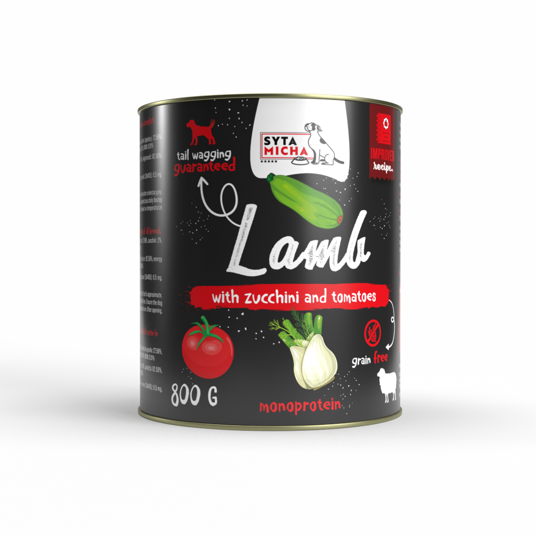 Karma mokra dla psa jagnięcina z cukinią i pomidorami  800g