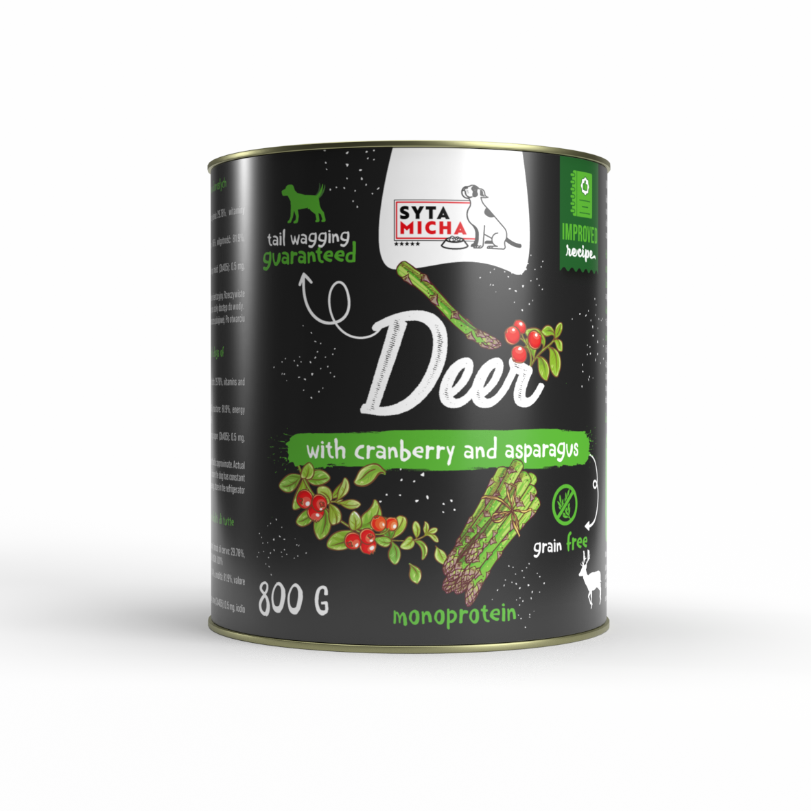 Natvoer voor honden hert met veenbessen en asperges 800g