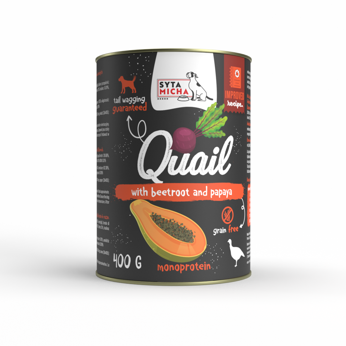 Karma mokra dla psa Przepiórka z burakiem i papają 400g