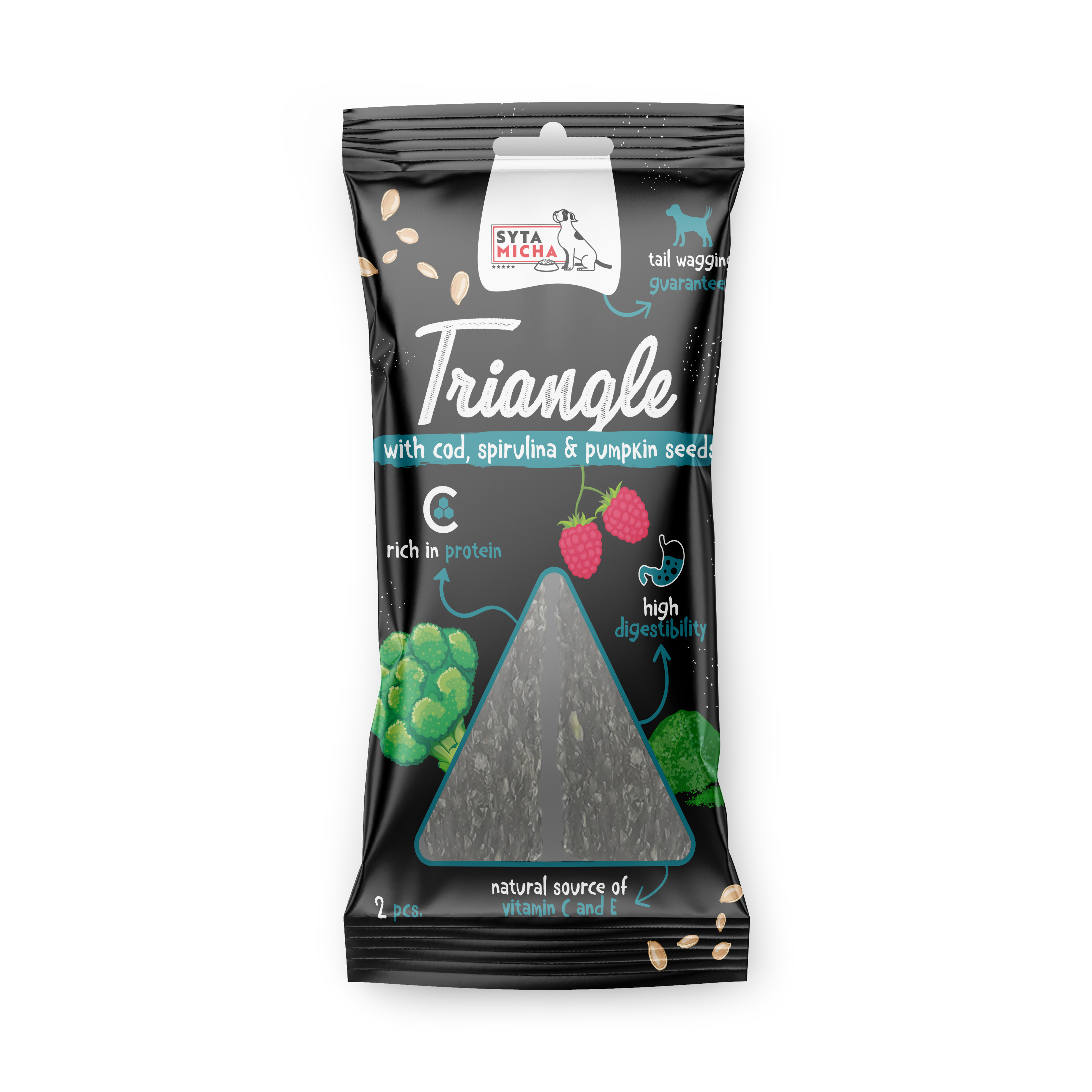 Rágó háromszög kutyáknak - tőkehal szarvassal és spirulinával 2 db