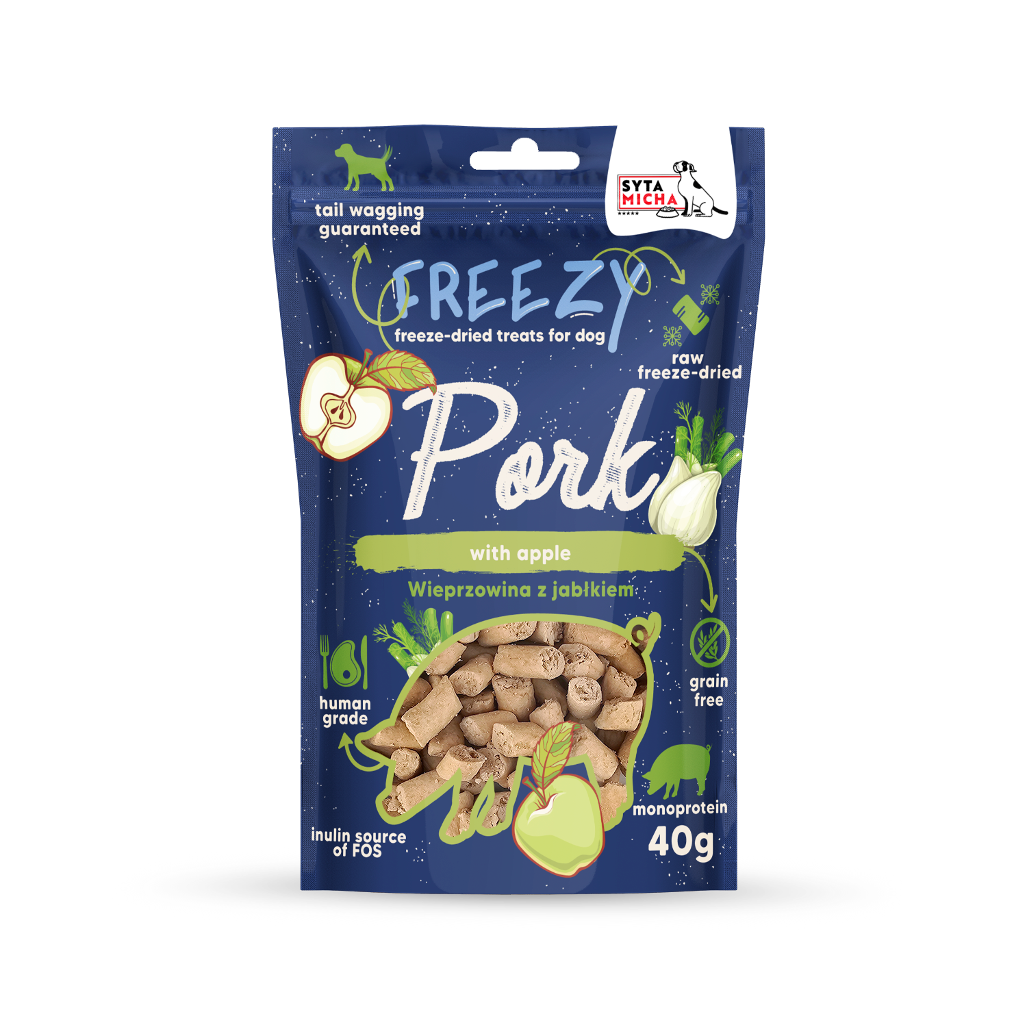Liofilizowane przysmaki dla psa Wieprzowina z jabłkiem FREEZY 40g