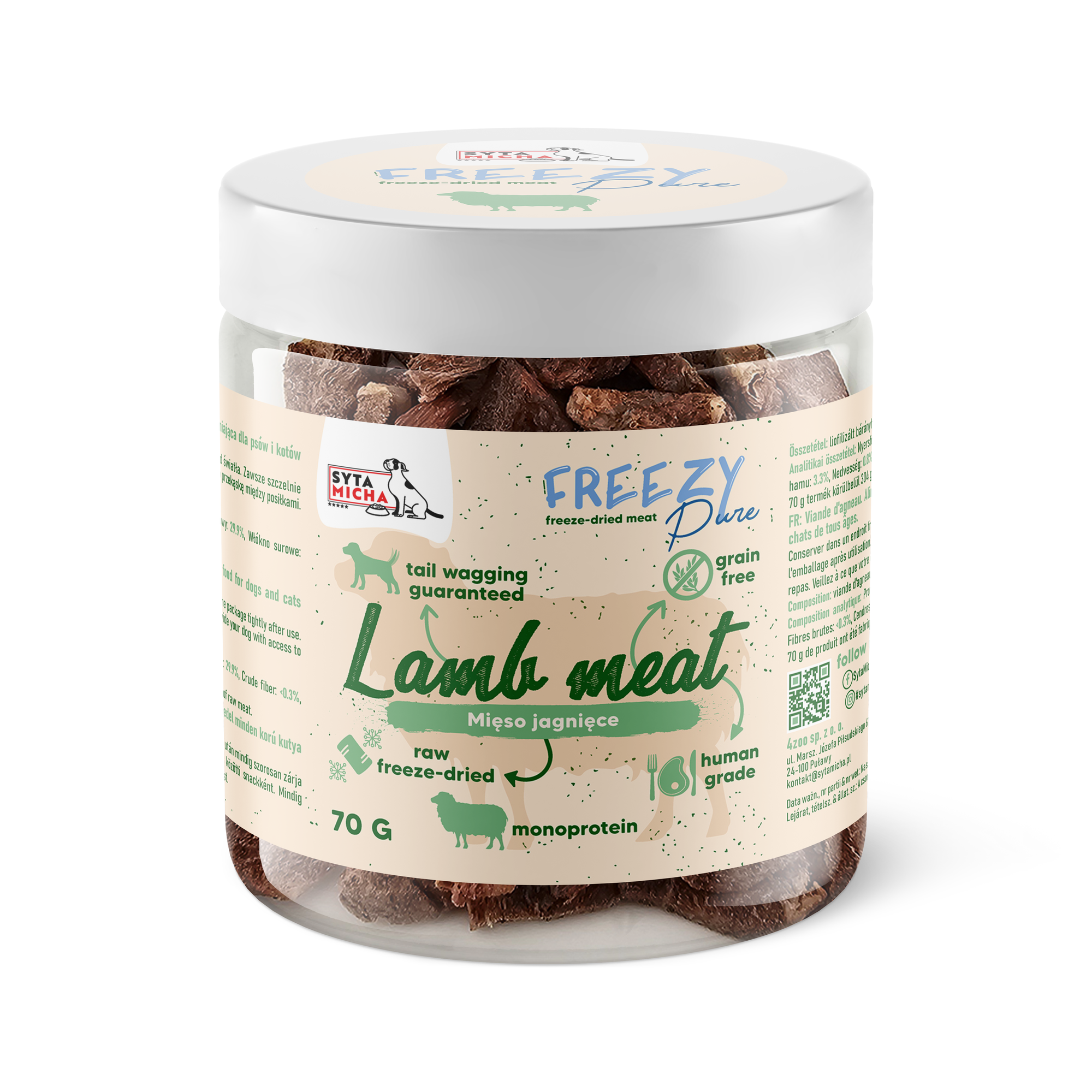100% gevriesdroogd lamsvlees voor hond 70g FREEZY Pure