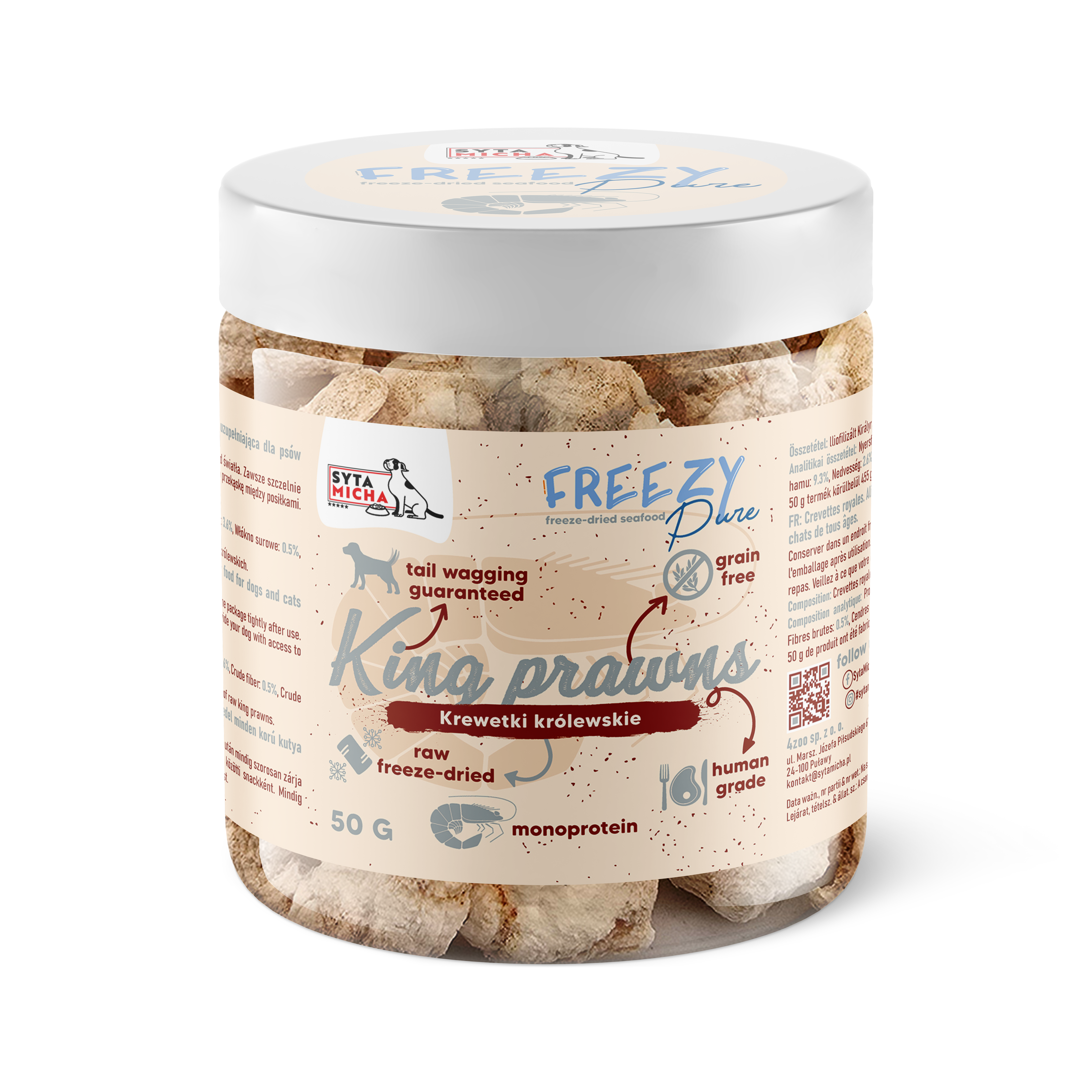 100% liofilizowane krewetki królewskie dla psa 50g FREEZY Pure