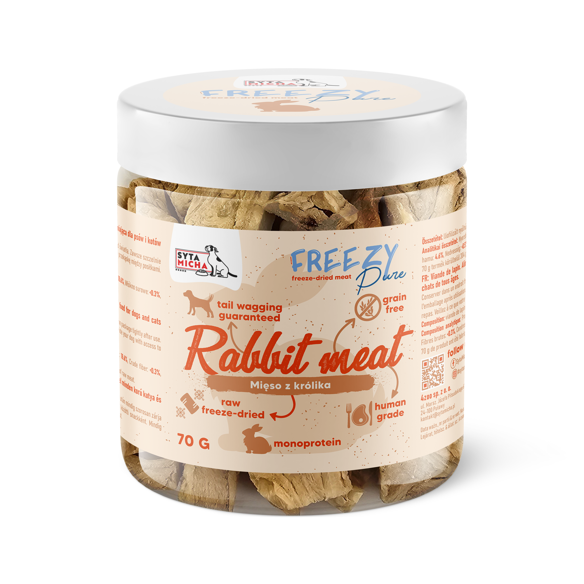100% liofilizált nyúlhús kutyáknak 70g FREEZY Pure