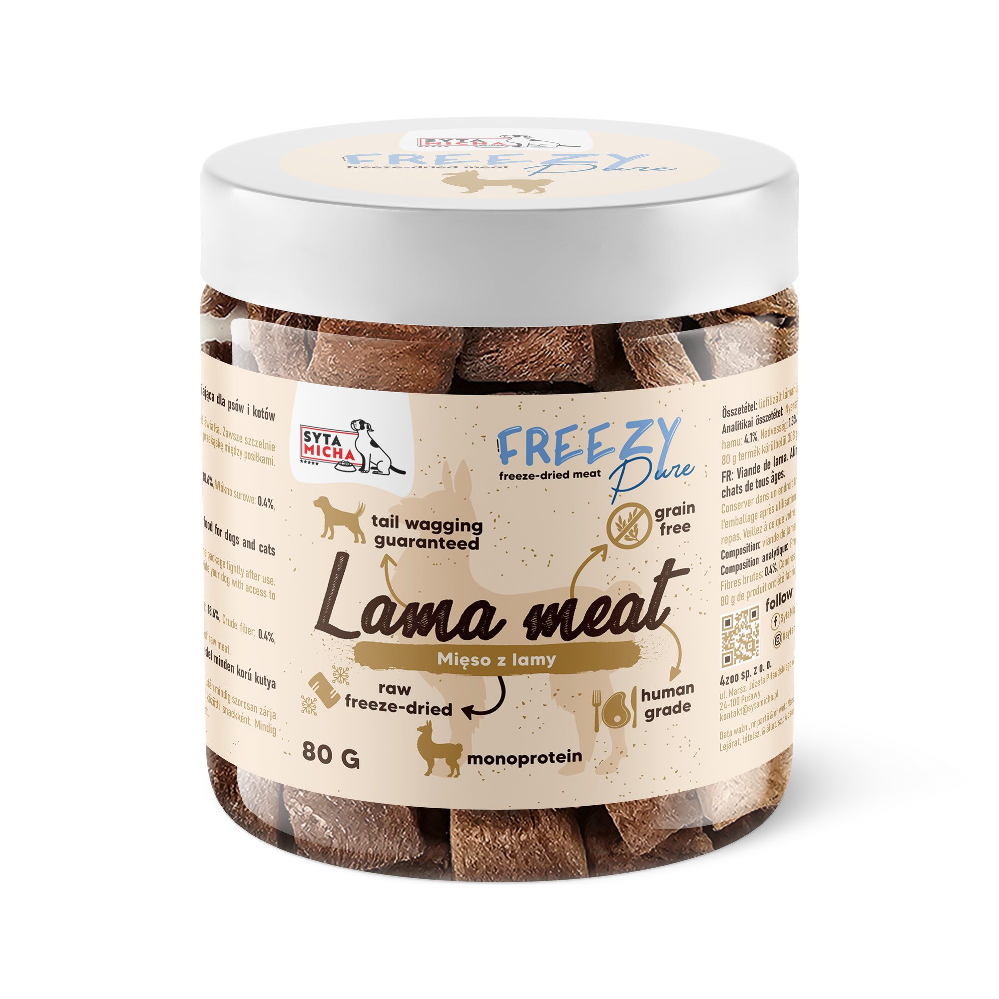 100% gevriesdroogd lama vlees voor hond 80g FREEZY Pure