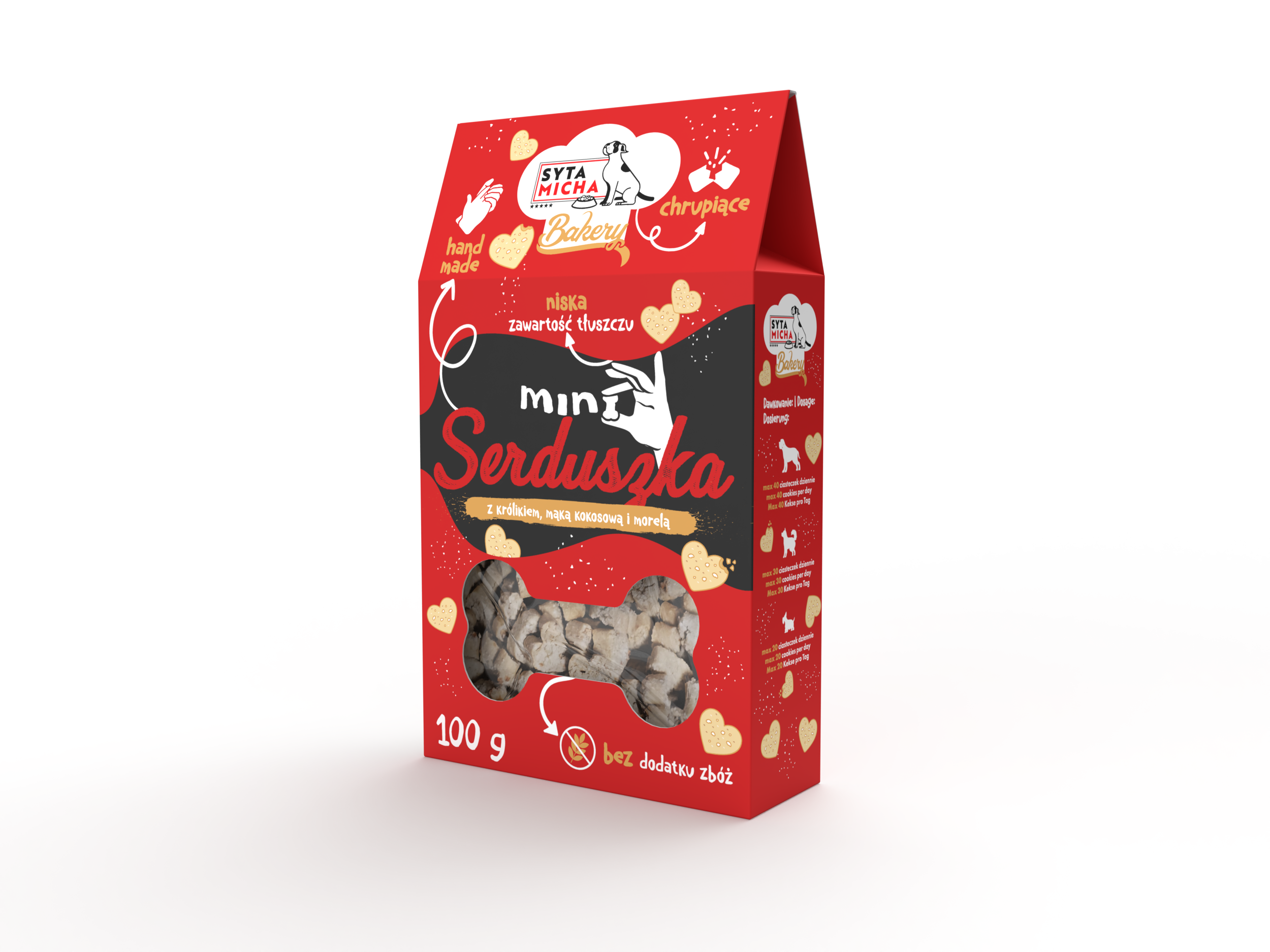 Koekjes voor honden Mini hartjes met konijn, kokosmeel en abrikoos 100g