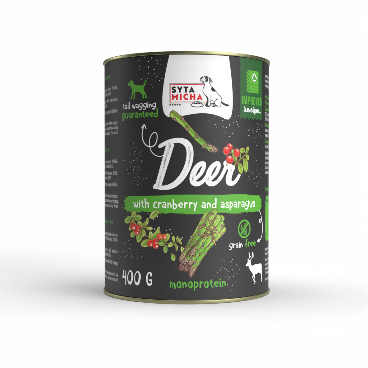 natvoer voor honden hert met veenbessen en asperges 400g