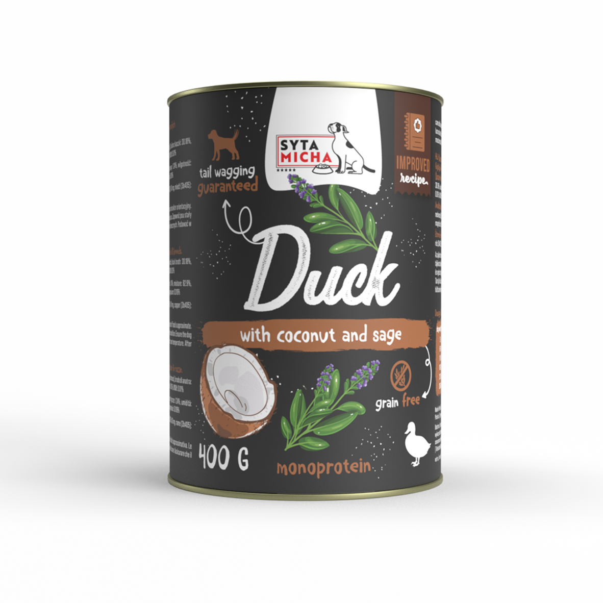 natvoer voor hond eend met kokos en salie 400g