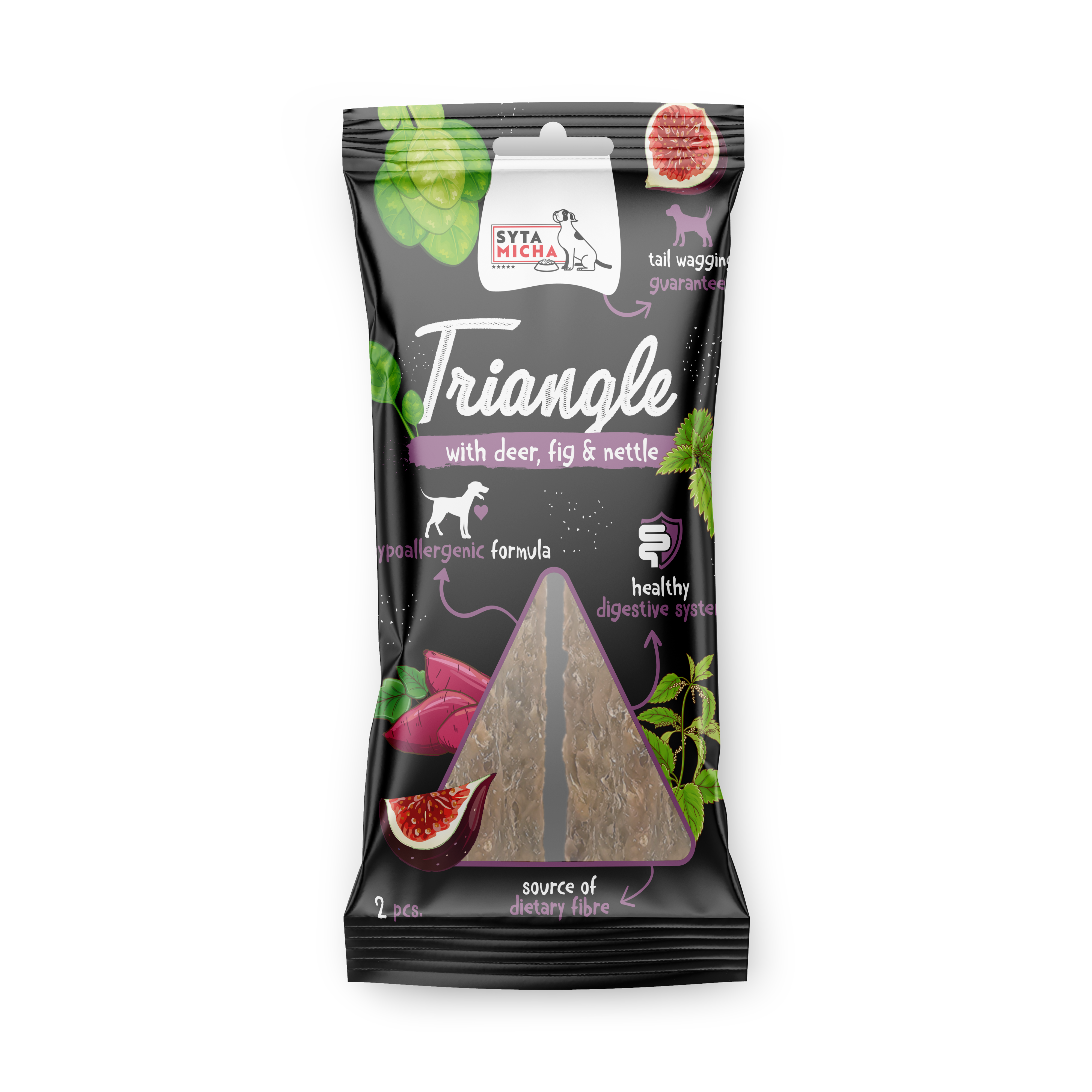 Kauwdrihoek voor hond - hert met vijg en brandnetel 2 stuks