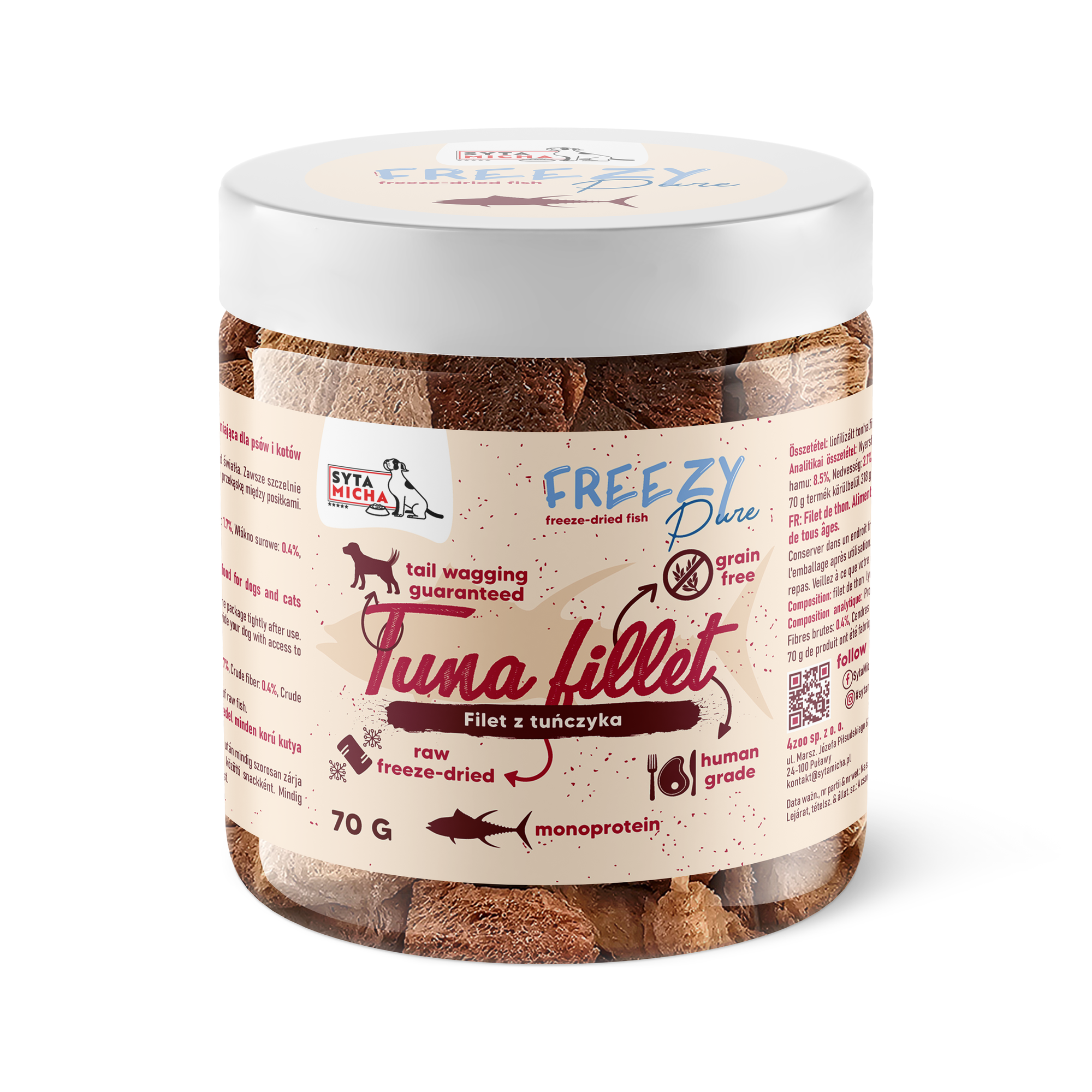 100% gevriesdroogde tonijnfilet voor hond 70g FREEZY Pure